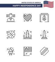 9 iconos creativos de ee.uu. signos de independencia modernos y símbolos del 4 de julio de ee.uu. monumento campana hito bola editable día de ee.uu. elementos de diseño vectorial vector