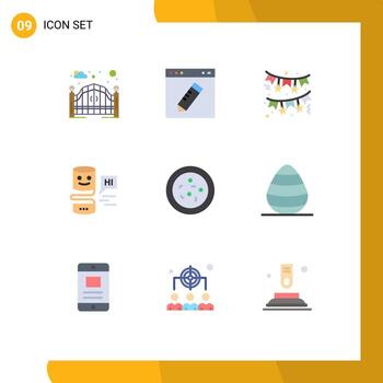 Mobile Interface Flat Color Set of 9 Pictograms of bacteria interface graphic conversational night party Editable Vector Design Elements