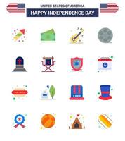 USA Happy Independence DayPictogram Set of 16 Simple Flats of grave american guiter video movis Editable USA Day Vector Design Elements