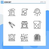 Modern 9 Line style icons Outline Symbols for general use Creative Line Icon Sign Isolated on White Background 9 Icons Pack vector