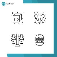 Vector Pack of 4 Outline Symbols Line Style Icon Set on White Background for Web and Mobile