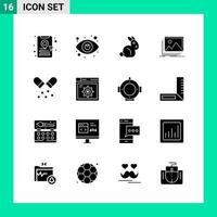 Pack of 16 Solid Style Icon Set Glyph Symbols for print Creative Signs Isolated on White Background 16 Icon Set vector