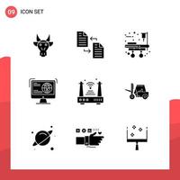 Pack of 9 Universal Glyph Icons for Print Media on White Background vector