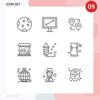 Set of 9 Vector Outlines on Grid for event tank location fish home Editable Vector Design Elements