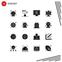 16 User Interface Solid Glyph Pack of modern Signs and Symbols of gear party atom food birthday Editable Vector Design Elements