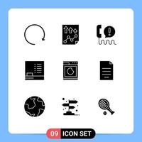 Group of 9 Solid Glyphs Signs and Symbols for machine call education help Editable Vector Design Elements