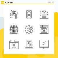 colección de 9 iconos de línea universal conjunto de iconos para web y móvil vector