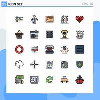 Group of 25 Modern Filled line Flat Colors Set for heart party folder disco zip Editable Vector Design Elements