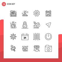 Set of 16 Commercial Outlines pack for web gear flame document environment Editable Vector Design Elements