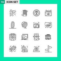 Pack of 16 Line Style Icon Set Outline Symbols for print Creative Signs Isolated on White Background 16 Icon Set vector