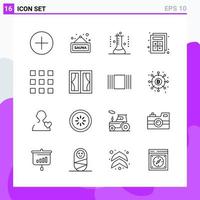 conjunto de 16 iconos en estilo de línea símbolos de contorno creativo para el diseño de sitios web y aplicaciones móviles signo de icono de línea simple aislado en fondo blanco 16 iconos vector