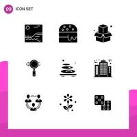 9 Universal Solid Glyph Signs Symbols of architect spa search relax hot Editable Vector Design Elements