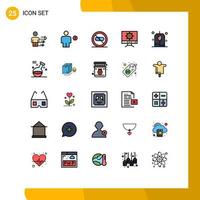 Filled line Flat Color Pack of 25 Universal Symbols of birthday setting human computer hospital Editable Vector Design Elements