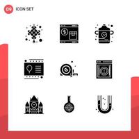 Editable Vector Line Pack of 9 Simple Solid Glyphs of angle party web kid gift card Editable Vector Design Elements