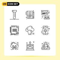 9 Creative Icons for Modern website design and responsive mobile apps 9 Outline Symbols Signs on White Background 9 Icon Pack vector