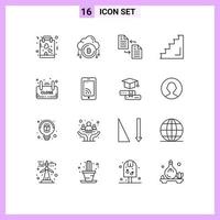 conjunto de 16 iconos de interfaz de usuario modernos signos de símbolos para elementos de diseño de vector editables de archivo de transferencia de piso nivelado