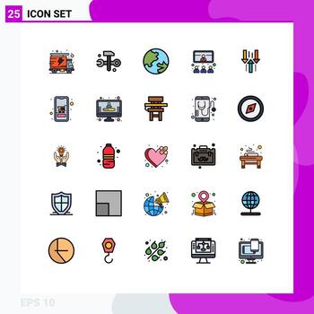 25 Universal Filled line Flat Colors Set for Web and Mobile Applications up arrow education video meeting Editable Vector Design Elements