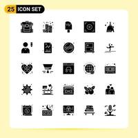 25 Thematic Vector Solid Glyphs and Editable Symbols of broom camera party cinema food Editable Vector Design Elements