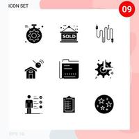 9 Universal Solid Glyphs Set for Web and Mobile Applications data archive cable search construction Editable Vector Design Elements