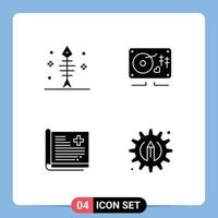 Mobile Interface Solid Glyph Set of 4 Pictograms of bone history seafood heart report Editable Vector Design Elements