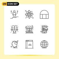 Set of 9 Modern UI Icons Symbols Signs for lump life link city islamic building Editable Vector Design Elements