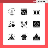 9 Icon Pack Solid Style Glyph Symbols on White Background Simple Signs for general designing vector