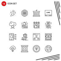 Collection of 16 Vector Icons in Line style Pixle Perfect Outline Symbols for Web and Mobile Line Icon Signs on White Background 16 Icons