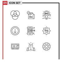 Group of 9 Modern Outlines Set for new target bid digital down Editable Vector Design Elements