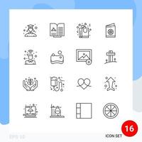 Pack of 16 creative Outlines of on identification card bag greeting card business card Editable Vector Design Elements