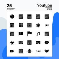 25 conjunto de iconos de youtube 100 archivos eps 10 editables ideas de concepto de logotipo de empresa diseño de icono de glifo sólido vector