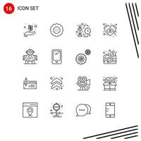 Modern Set of 16 Outlines Pictograph of technology cnc business love eye Editable Vector Design Elements