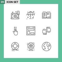 User Interface Pack of 9 Basic Outlines of web layout blog layout wet down fingers Editable Vector Design Elements