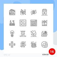 Pictogram Set of 16 Simple Outlines of router drink eye cup cafe Editable Vector Design Elements