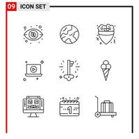 9 General Icons for website design print and mobile apps 9 Outline Symbols Signs Isolated on White Background 9 Icon Pack vector