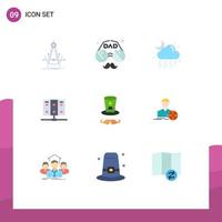 Mobile Interface Flat Color Set of 9 Pictograms of database mainframe father computer weather Editable Vector Design Elements