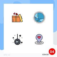 paquete de interfaz de usuario de 4 colores planos básicos de línea rellena de movimiento de regalo conexión de boda camping elementos de diseño vectorial editables vector