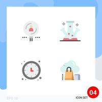 Set of 4 Vector Flat Icons on Grid for find technology professional knowledge time Editable Vector Design Elements