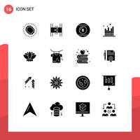 Set of 16 Vector Solid Glyphs on Grid for forecast business pp sport line Editable Vector Design Elements