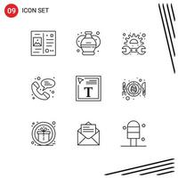 Outline Pack of 9 Universal Symbols of font design color fill in text gear chat web Editable Vector Design Elements