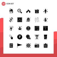 Modern Set of 25 Solid Glyphs Pictograph of exercise easter fire egg basket Editable Vector Design Elements