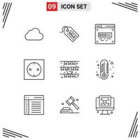 Set of 9 Vector Outlines on Grid for celebration moon code technology electronic Editable Vector Design Elements