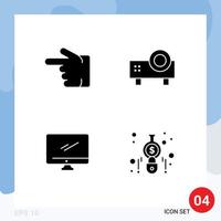 Pictogram Set of 4 Simple Solid Glyphs of finger computer left projector device Editable Vector Design Elements