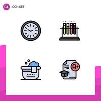 Group of 4 Filledline Flat Colors Signs and Symbols for clock bathroom lab tube cap Editable Vector Design Elements