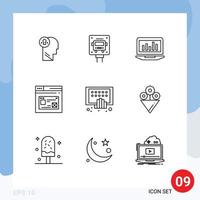 Set of 9 Vector Outlines on Grid for website page public internet monitoring Editable Vector Design Elements