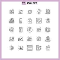 25 Universal Line Signs Symbols of hot cocoa play chocolate microphone Editable Vector Design Elements