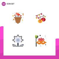 Mobile Interface Flat Icon Set of 4 Pictograms of heart research romance hanging setting Editable Vector Design Elements