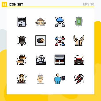 16 Universal Flat Color Filled Lines Set for Web and Mobile Applications hotdog phone farming data sync Editable Creative Vector Design Elements