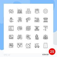 Line Pack of 25 Universal Symbols of dish meal research food transportation Editable Vector Design Elements