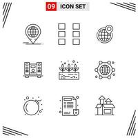 9 Icons Line Style Grid Based Creative Outline Symbols for Website Design Simple Line Icon Signs Isolated on White Background 9 Icon Set vector