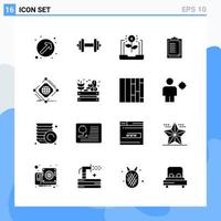 Modern 16 solid style icons Glyph Symbols for general use Creative Solid Icon Sign Isolated on White Background 16 Icons Pack vector